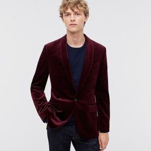Ludlow Slim-fit shawl-collar velvet tuxedo jacket in vintage cabernet NWT